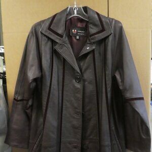 Can & Alp  Brown Leather Coat Size 38 Long Jacket